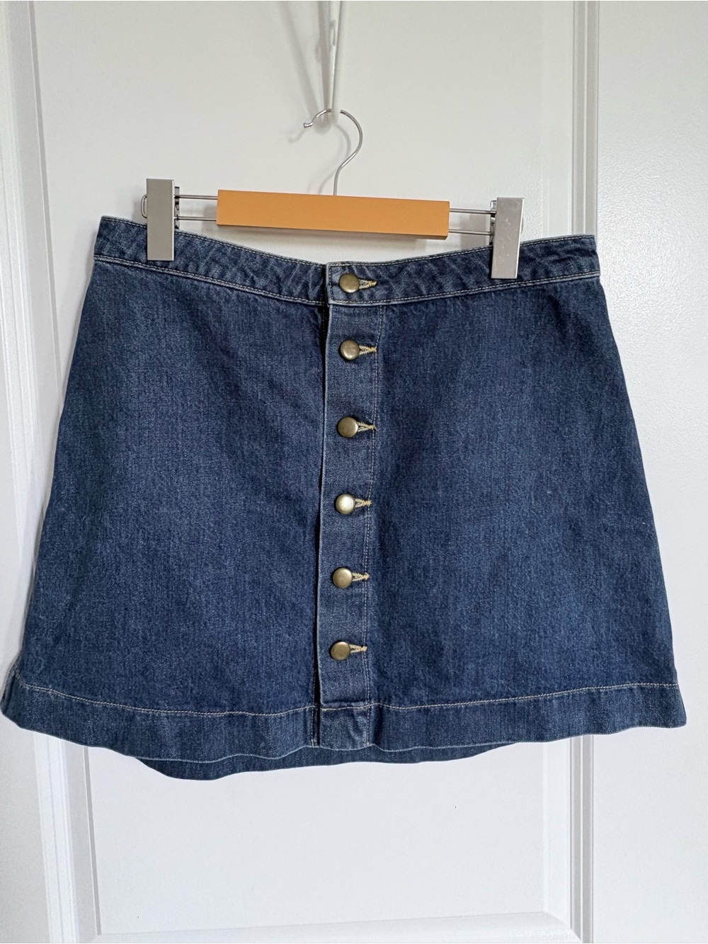 American Apparel Dark Blue Denim A-Line Button-Front Skirt